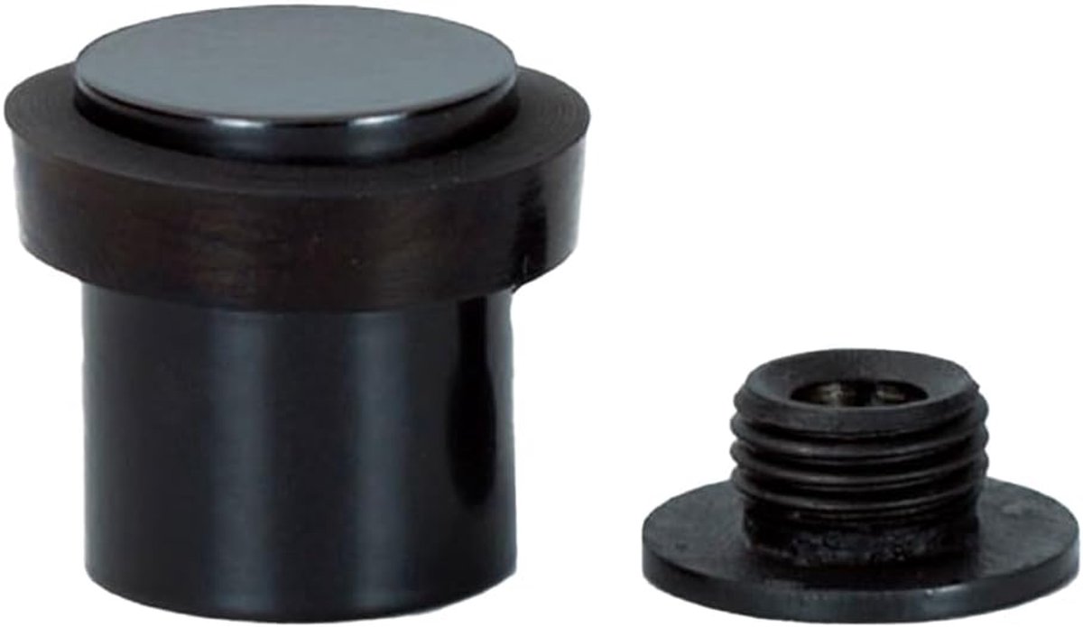 SnelShoppen - Deurstopper Vloer Ø20x25mm - Zwart Gelakt Roestvrij Staal en Rubber - Minimalistisch Design voor Binnen en Buiten - Inclusief Schroef en