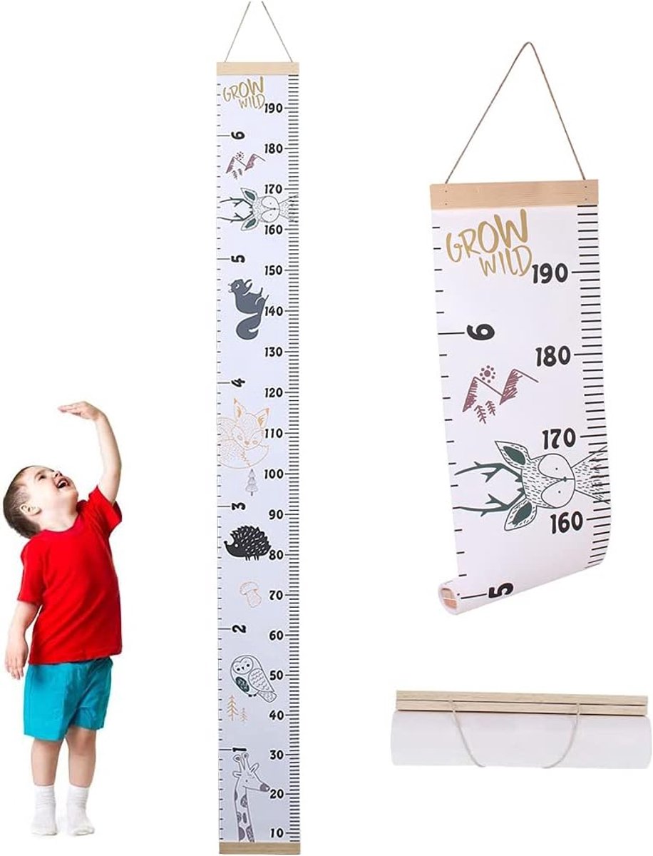SnelShoppen - Height Ruler voor Kinderen, Groeimeter, Hoogtemeter van Canvas en Hout, Schattige Verwijderbare Wanddecoratie, Draagbare Groeichart voor