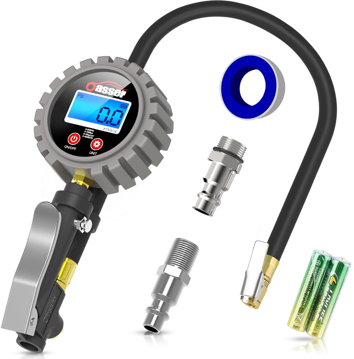 SnelShoppen - Professionele Digitale Bandenspanningsmeter en Bandenpomp, 255 PSI, Hoge Precisie met LED-lampje en LCD-scherm voor Auto, SUV, Vrachtwag