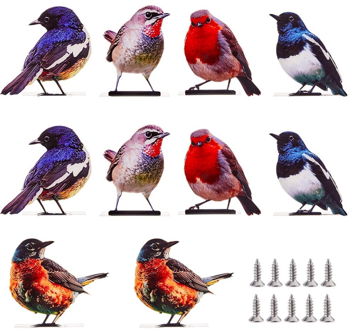 Dailygoods- Vogelsieraden 10 Stuks - Acryl Tuindecoratie - Hekdecoratie - Vogelsculpturen - Rustieke Outdoor Decoratie - Levensechte Vogelvormen