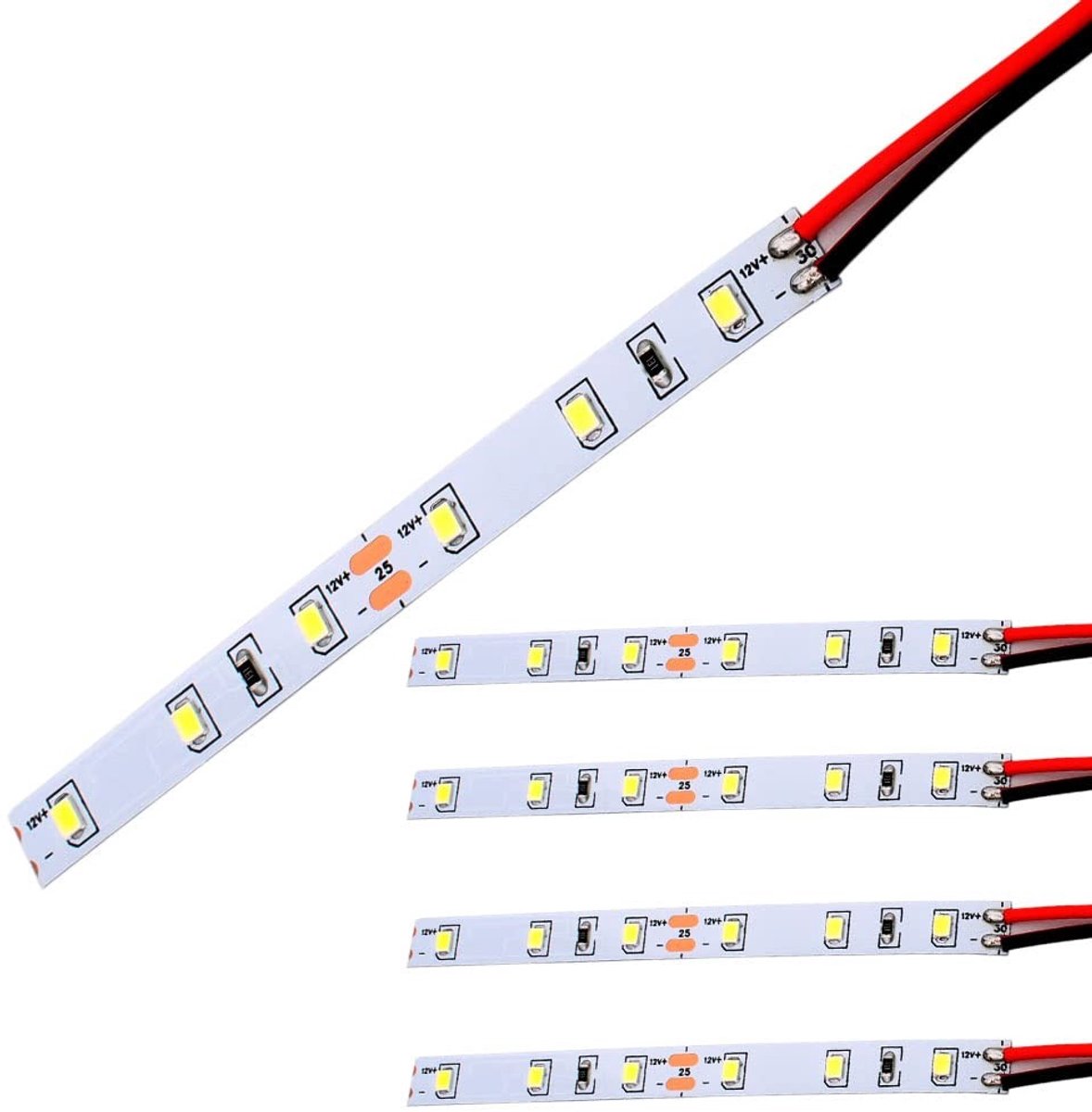 Dailygoods- LED Verlichting 5 Stuks - 6-LED Huisverlichting - Modelbouw Verlichting - Lichtkleur Wit - Stripmateriaal Zacht - Afmetingen 100 x 8 mm - Modelbouwverlichting