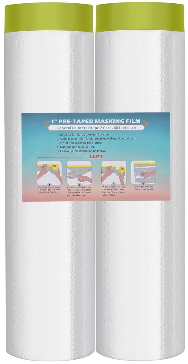 Thijox - LLPT Afdekfolie Plakband 2 Rollen - Transparante Zelfklevende Schilderfolie - MFTG4020 - Groen Washi-Papier - 400 cm - Bescherming voor Auto'