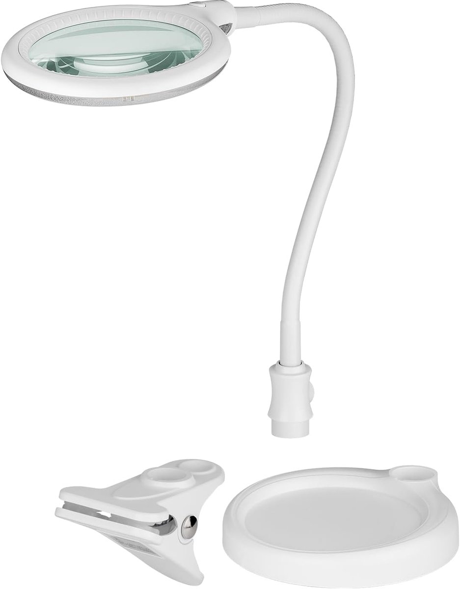 SnelShoppen - LED Vergrootlamp met Voet - Staande Loep Licht - 6W - Kleurtemperatuur 6200K - 480lm - 100mm Vergrootglas - 3 Dioptrie - Perfect voor Ho