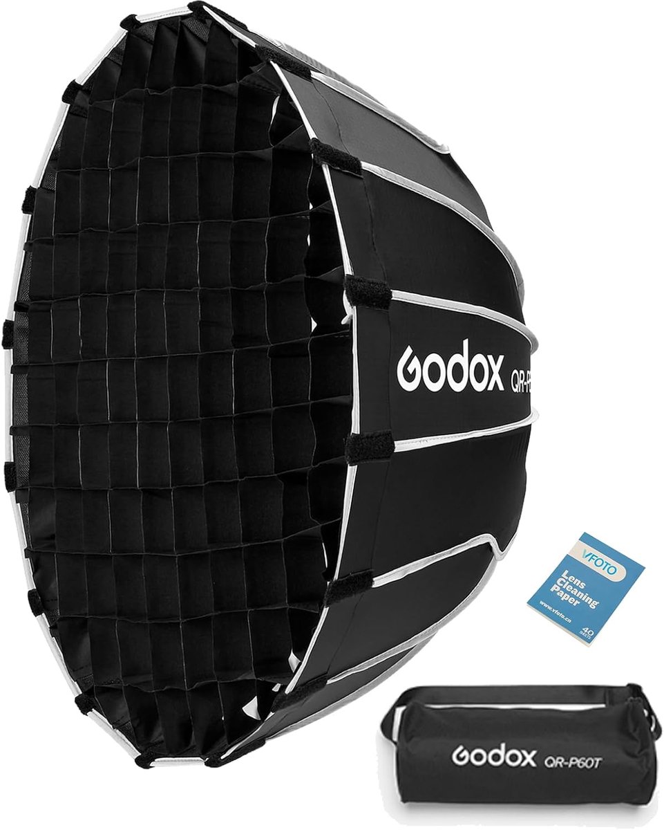 Thijox - Parabolische Quick-Release Softbox 60 cm met Raster, Diepte 29,8 cm voor Videoproductie en Fotografie, Ideaal voor Kleine Ruimtes, Geschikt v