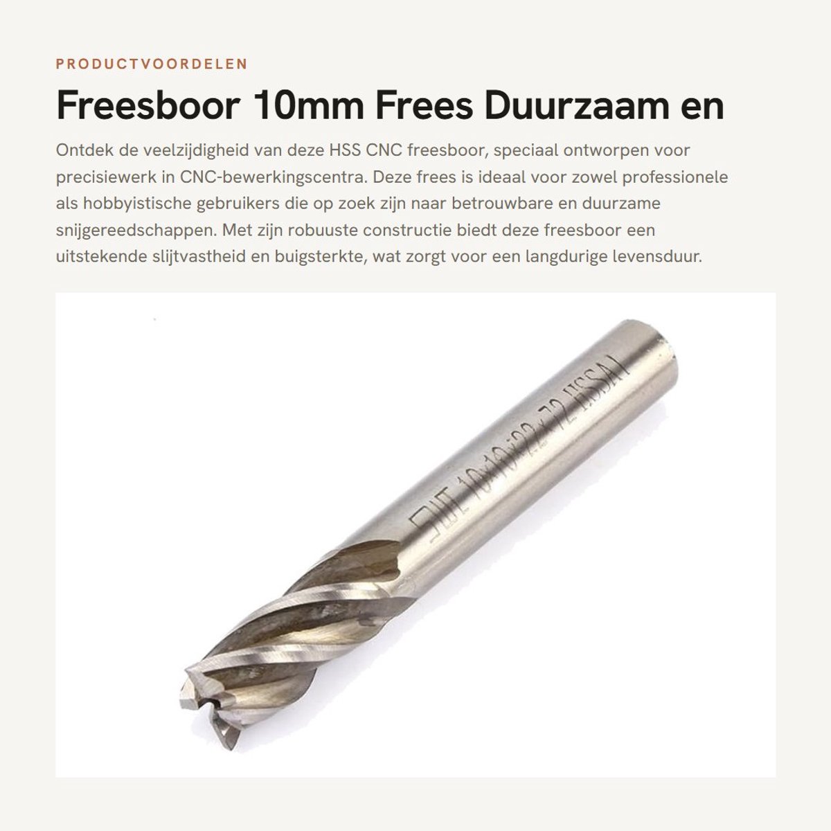 Dailygoods- Schachtfrees HSS - CNC Freesboor 10 mm - Snijdiameter 10 mm - Totale lengte 72 mm - Hoge taaiheid - Slijtvast en snel snijden