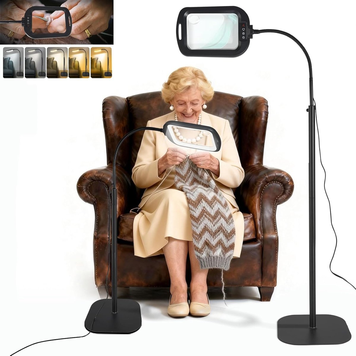 SnelShoppen - 10x 30x Staande Loep met Licht en Standaard, 3-in-1 Vergrootlamp met 60 LEDs, Dimbare Loeplamp met Klem en Zwanenhals, Handsfree Leesloe