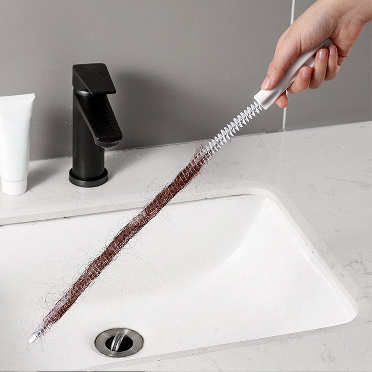 Dailygoods- Gootsteenborstel 2 Stuks - Flexibele Ontstopper - Buisborstel - Afvoerreiniger - Huishoudelijke Schoonmaak - 45/60 cm Metaal/Nylon - Afvoerborstel