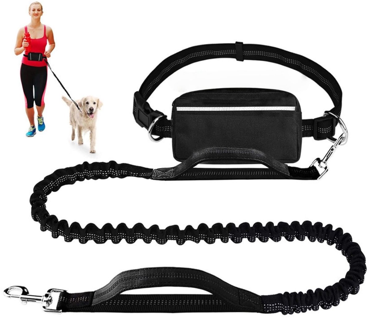 Dailygoods- Hondenriem handsfree met buikriem - Jogginglijn - Looplijn met heuptas - Verstelbare lengte 115-175 cm - Geschikt voor middelgrote/grote honden - Robuust en ademend materiaal