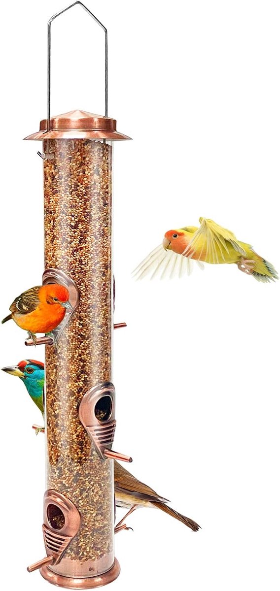 Thijox - Metalen Vogelvoederbuis voor Wilde Vogels - 6-poorts Hangende Vogelvoederbak met Stalen Hanger - Weerbestendig en Waterdicht voor Tuin en Bui