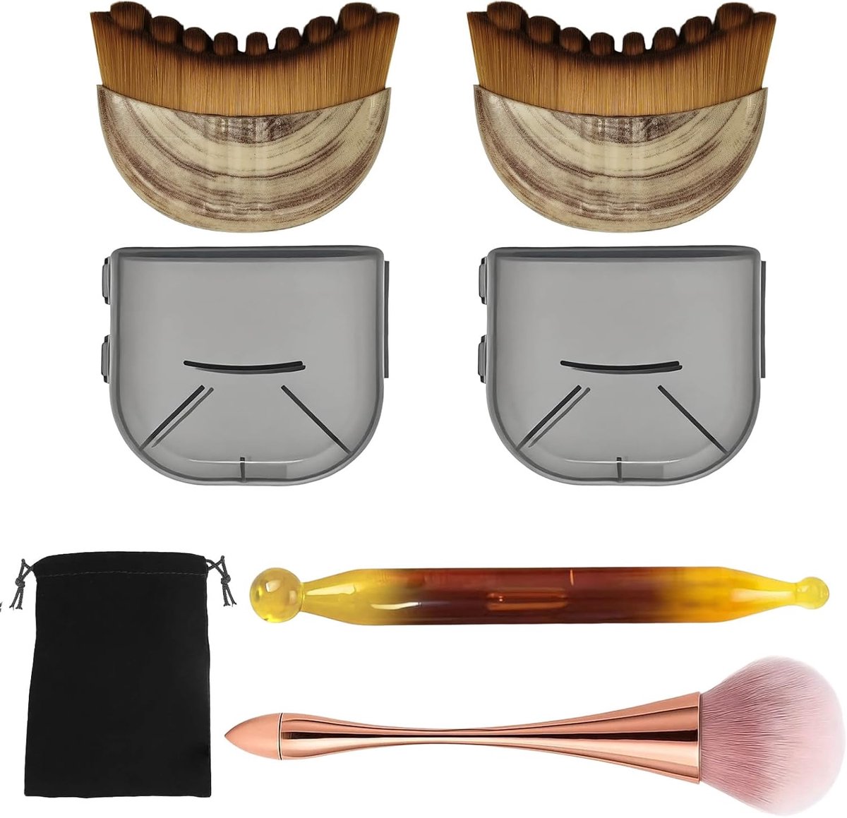 Thijox - 5-delige Set Gezichtsborstels van Alpenvezel - Lymfedrainage, Massageset met Acupressuurpen en Opbergtas - Perfect voor Gezichtsreiniging en