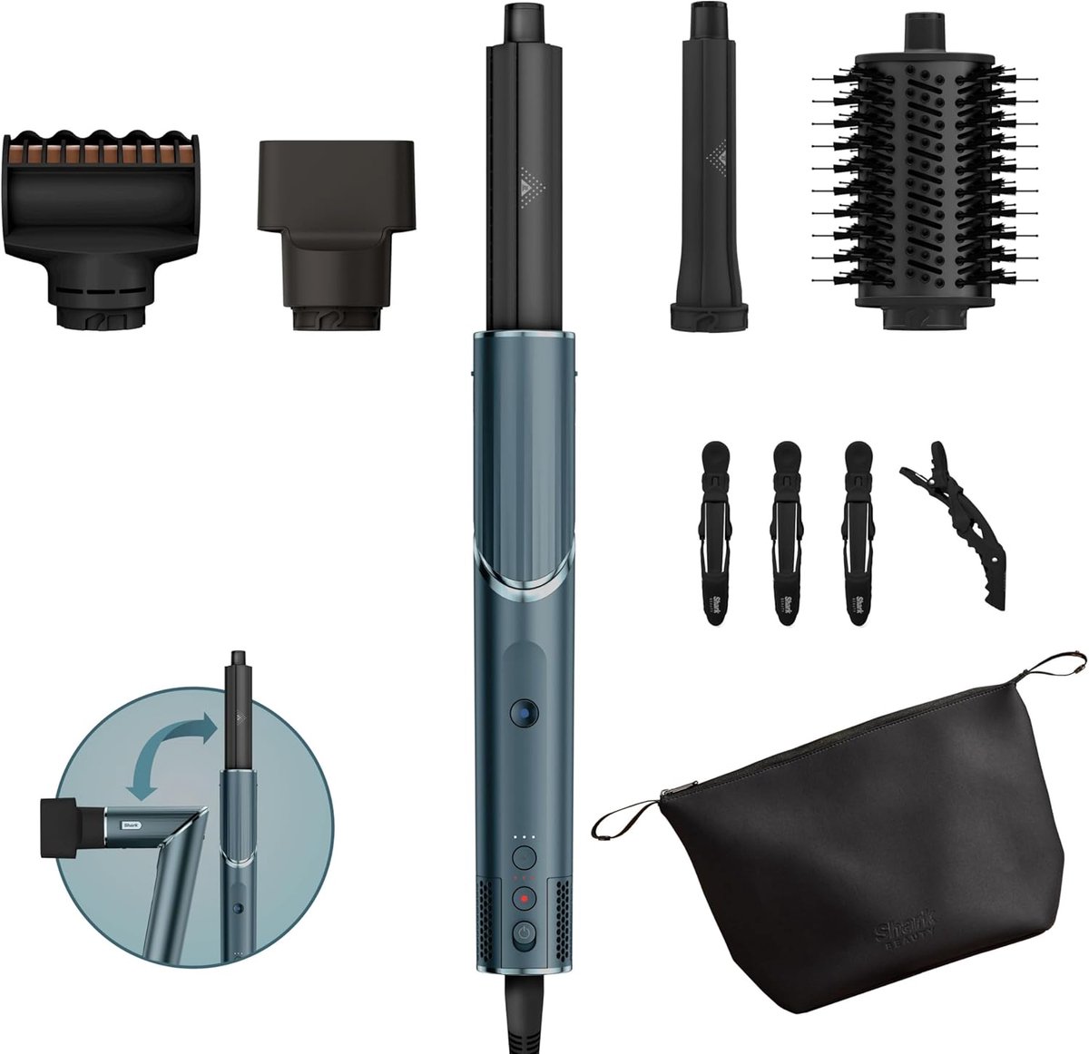 Thijox - 5-in-1 Air Styler & Haardroger Set - Beperkte Editie Teal - Inclusief Air Curlers, Ovale Borstel, FrizzFighter Tool, Concentrator, Clips & Op