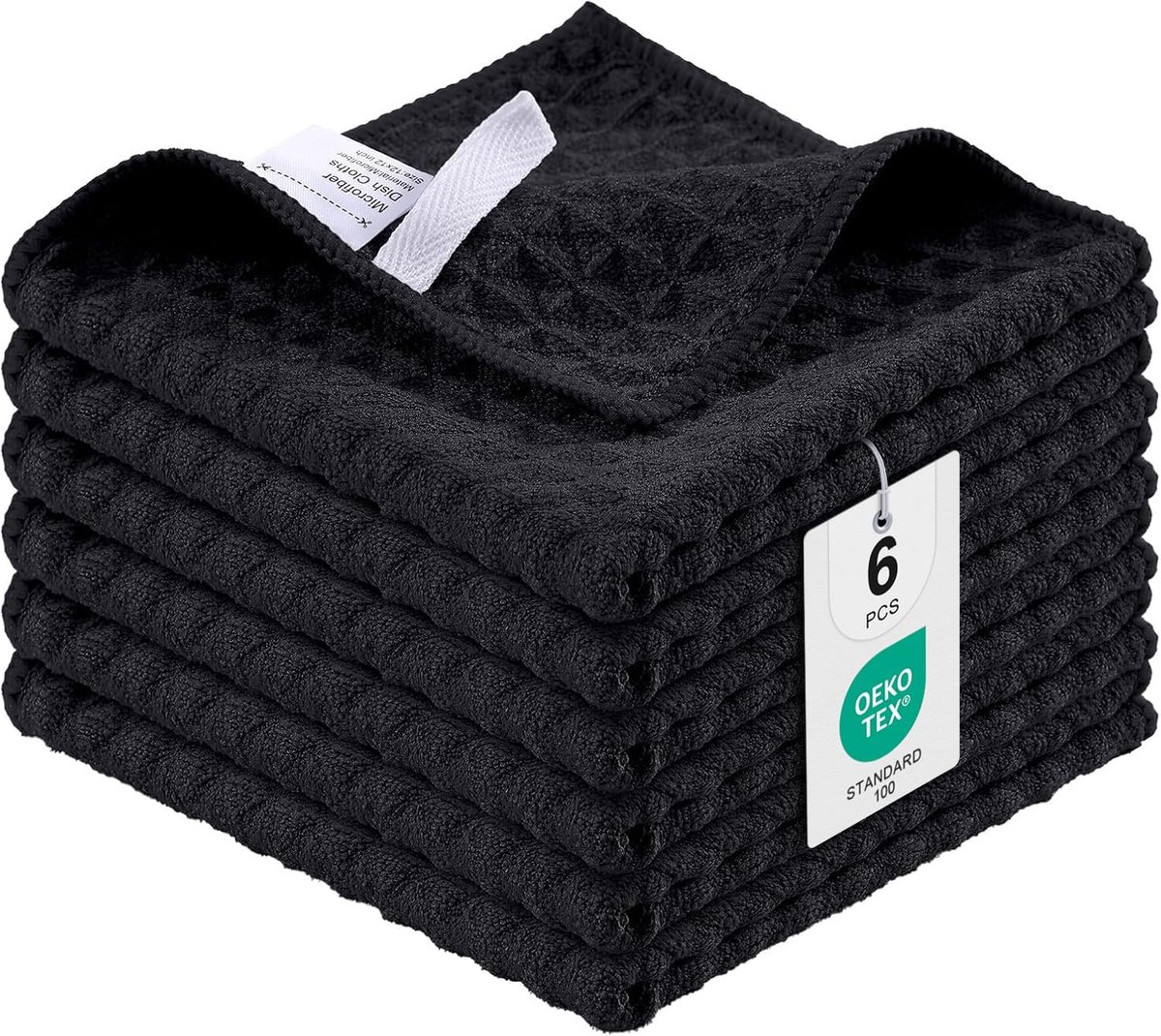 Thijox - Microvezeldoeken Set van 6 - Absorberende Pluisvrije Keukendoeken - Dikke Barista-doek en Theedoeken - 30x30 cm - Zwart - Ideaal voor Keuken,