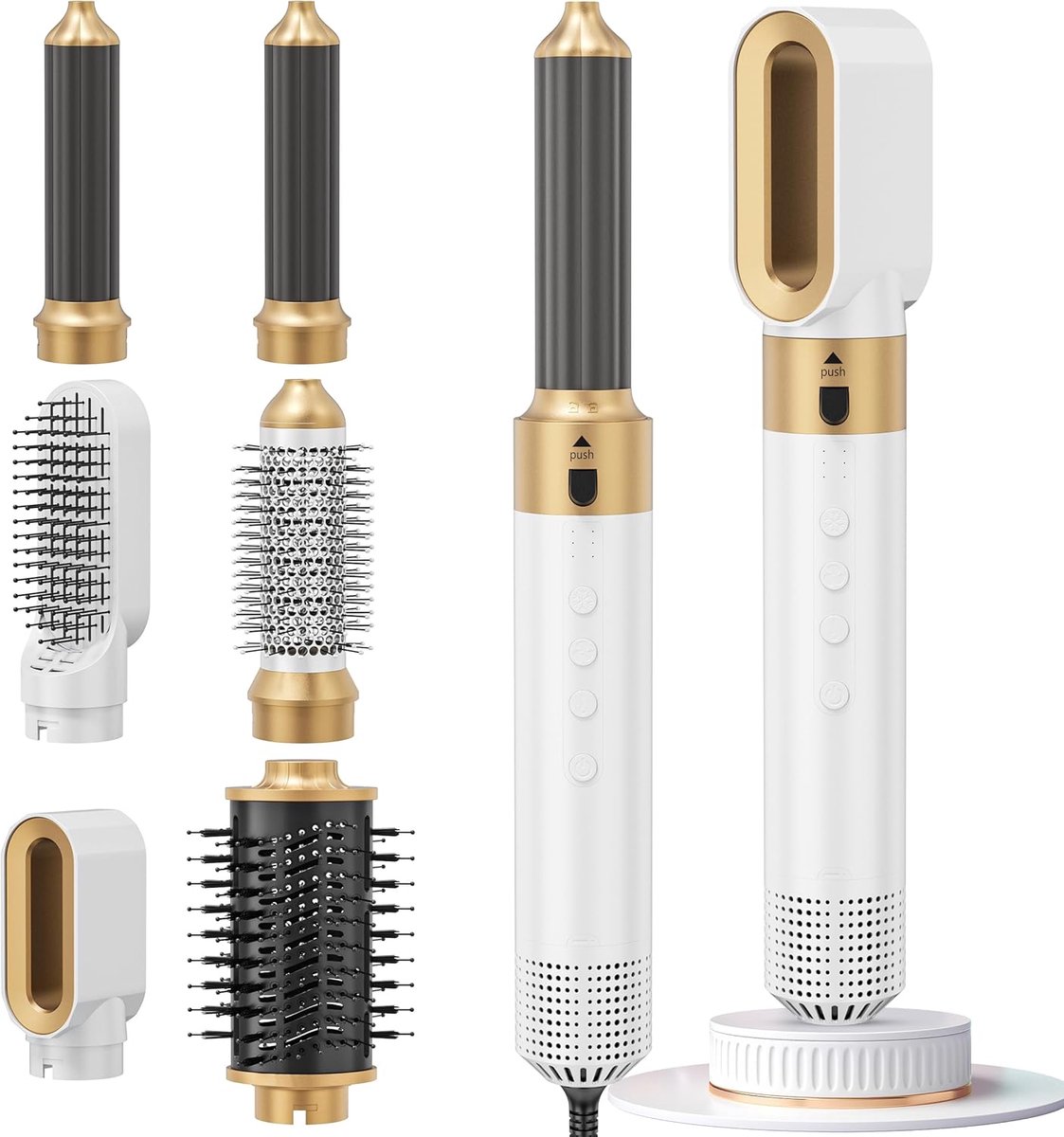 Thijox - 6-in-1 Warmeluchtborstel, Airstyler met Borstelloze Motor, Negatieve Ionen, 1350 W Haardroger, Föhnborstel, Ronde Borstel, Stijlborstel voor