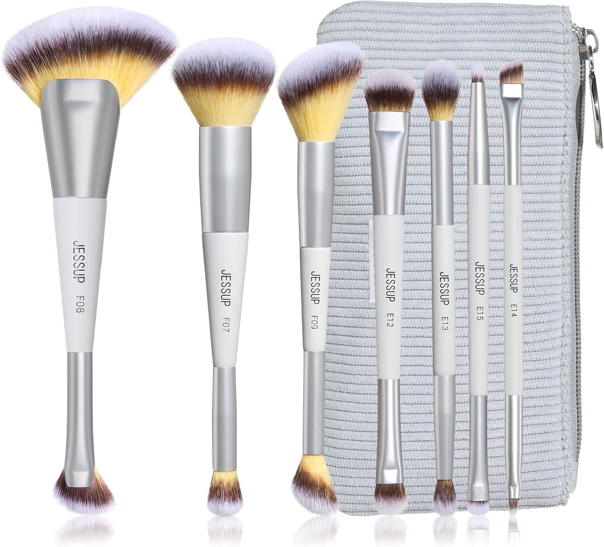 Thijox - 7-delige Dubbelzijdige Make-up Kwastenset met Tas - Perfect voor Foundation, Contour, Blush, Highlighter, Wenkbrauwen en Oogschaduw - Quiet G