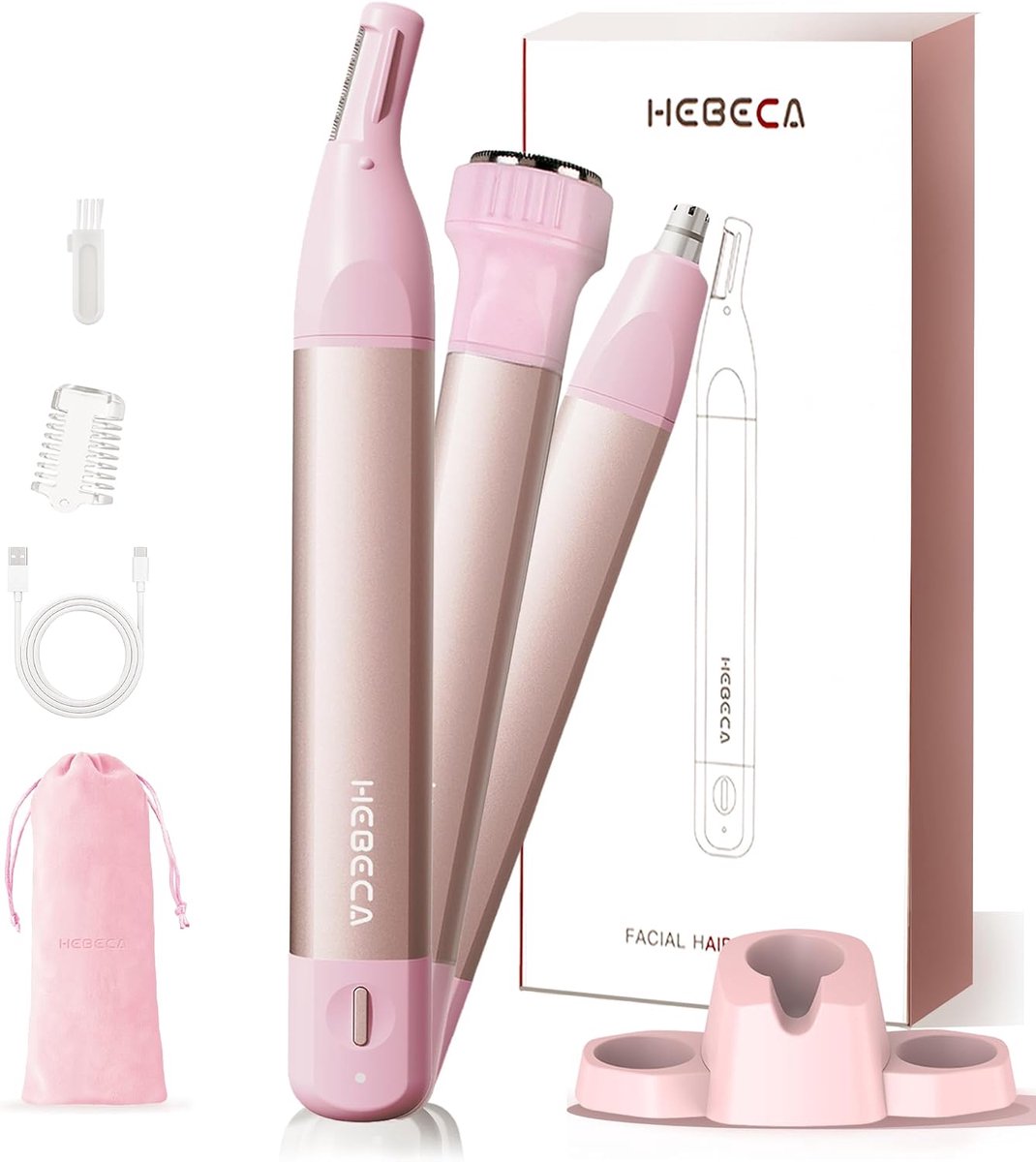Thijox - Neushaartrimmer voor Vrouwen, 3-in-1 Gezichtshaarverwijderingstrimmer, Waterdicht, Draagbaar, Oplaadbaar via USB, Inclusief Reistas, Perfect