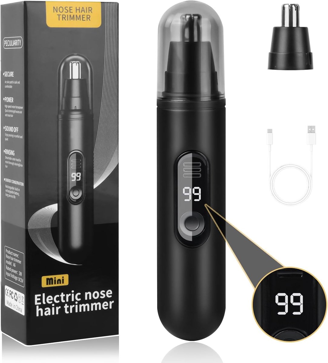 SnelShoppen - USB Oplaadbare Neushaartrimmer, Pijnloze Neushaarverwijderaar, Professionele Oor Clipper voor Mannen en Vrouwen, Dubbelsnijdend Rotatieb