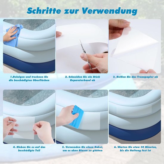Zwembad reparatieset - Onderwater plakband - Lekkages dichten - Zelfklevend scheurvast - 10x200 cm - Transparant — afbeelding 3