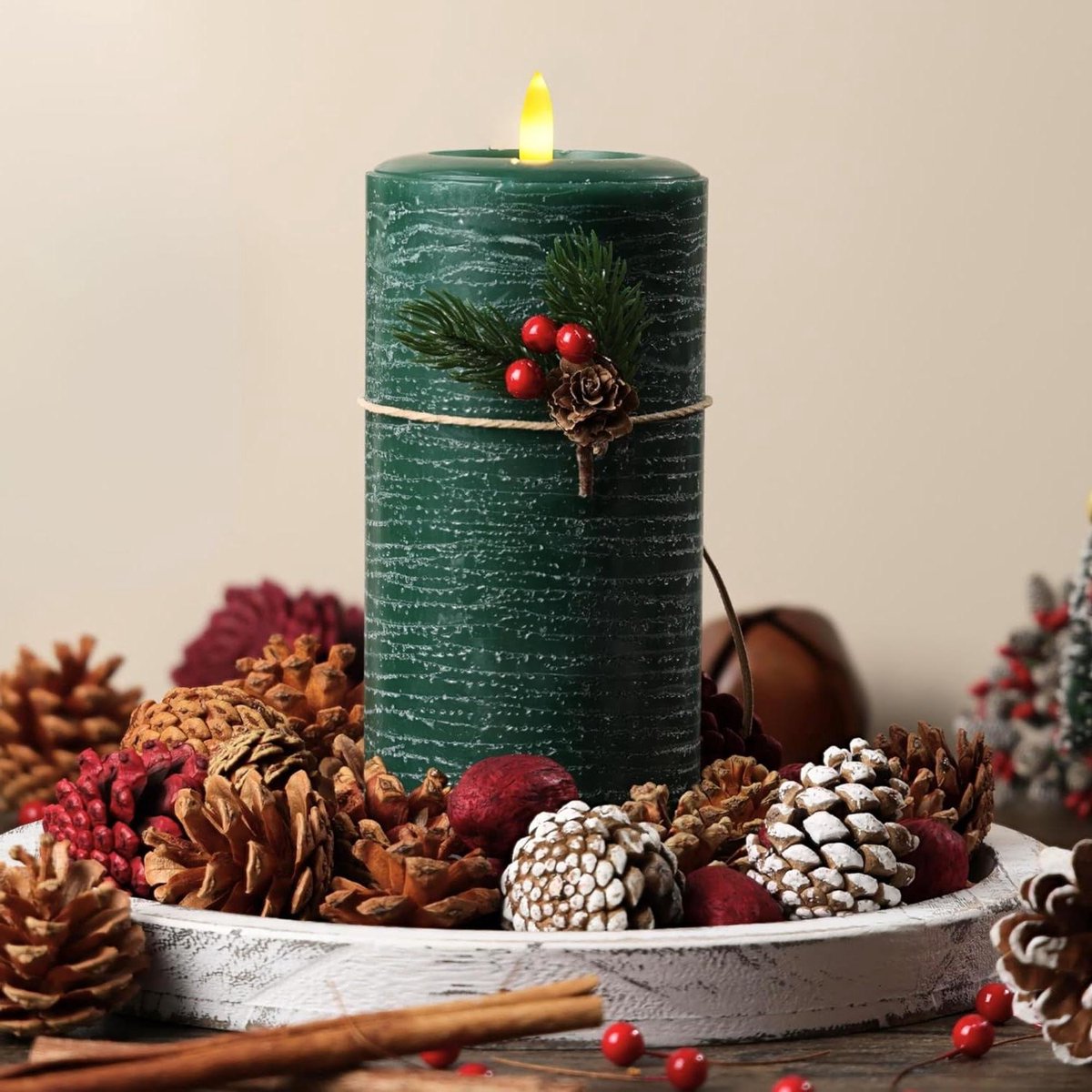 LED Kaars - Vlamloze Kaars - Feestelijke Decoratie - Natuurlijke Gloed Technologie - 3.5 x 7 inch - Evergreen