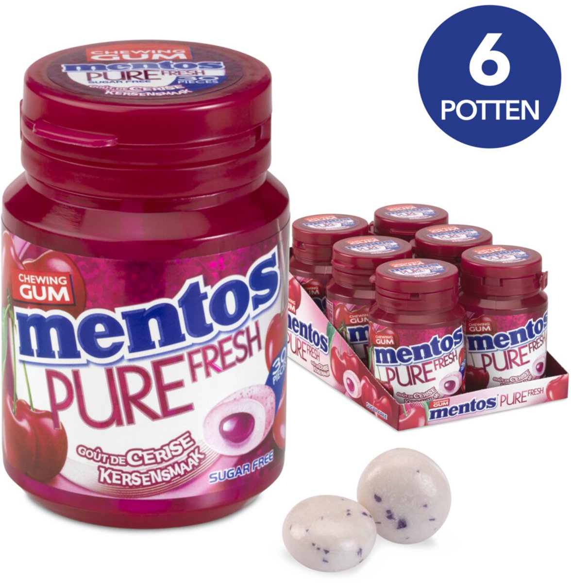 Mentos Gum Pure Fresh Cherry - 4 x 6 x 30 stuks - Voordeelverpakking