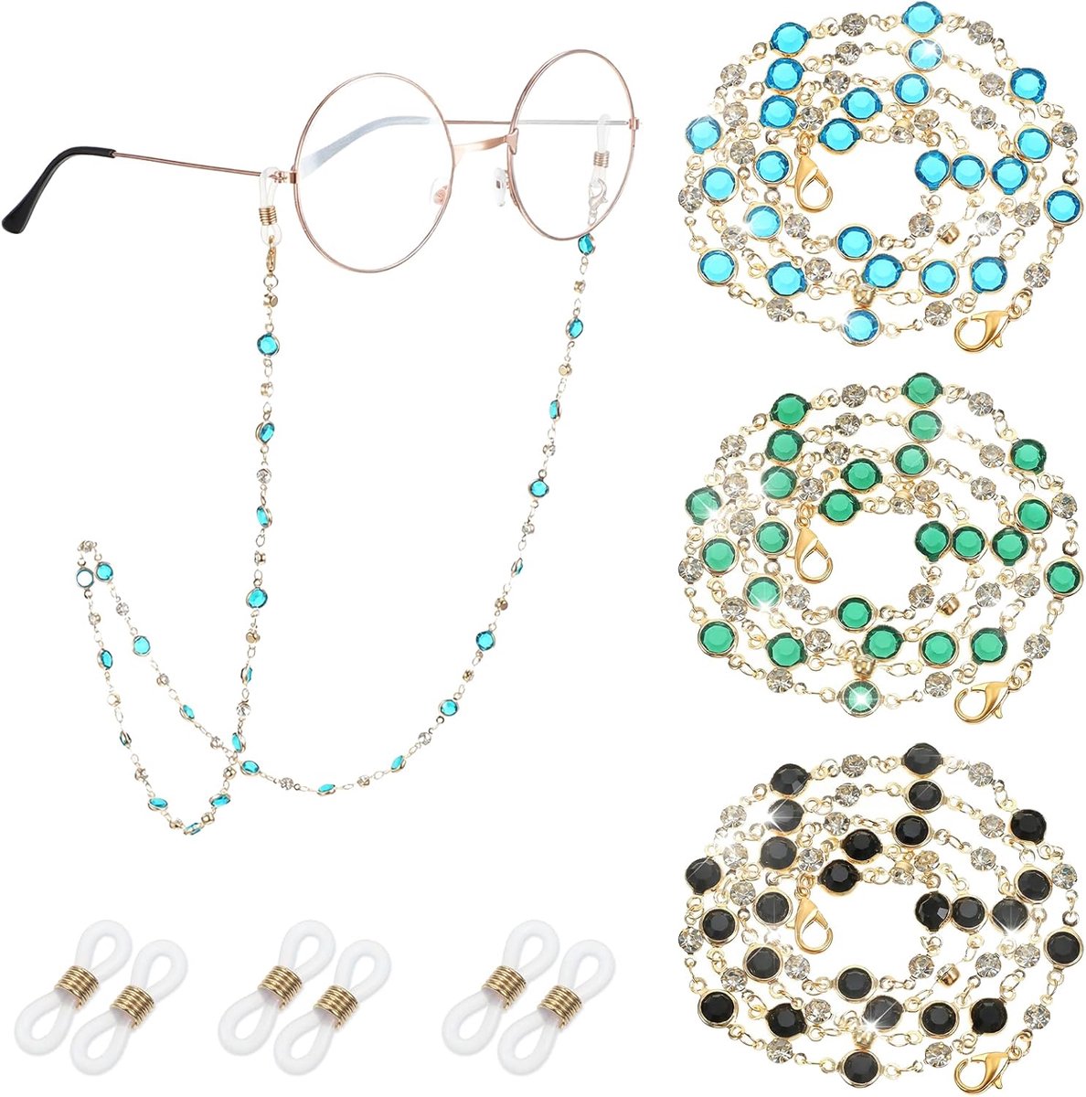Thijox - 3 Stuks Brillenhouders voor om de Nek, Vintage Kralen Brillenkoord voor Dames en Heren, Lenzenvloeistof Ketting, Modieuze Bril Nekband, Perfe