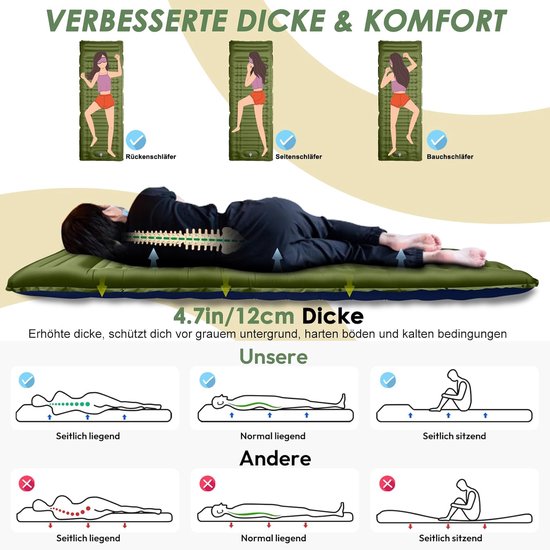 SnelShoppen - Opblaasbaar Campingmatras 12cm Dik met Kussen, Lichtgewicht en Waterdicht, Ideaal voor Backpacken, Tent, Strand en Kampeeruitjes van Snelshoppen — afbeelding 5