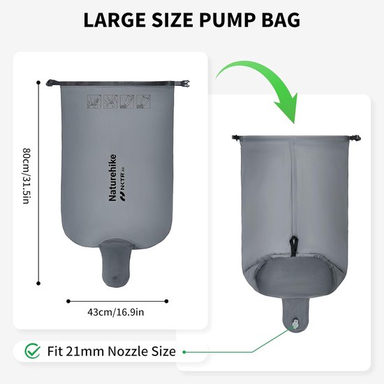 Thijox - Naturehike Pompzak Rol Top Compressie Pompzak voor Slaapmatten, Draagbare Pompzak voor Campingmatten en Opblaasbare Luchtmatrassen, 20D Nylon van Thijox — afbeelding 2