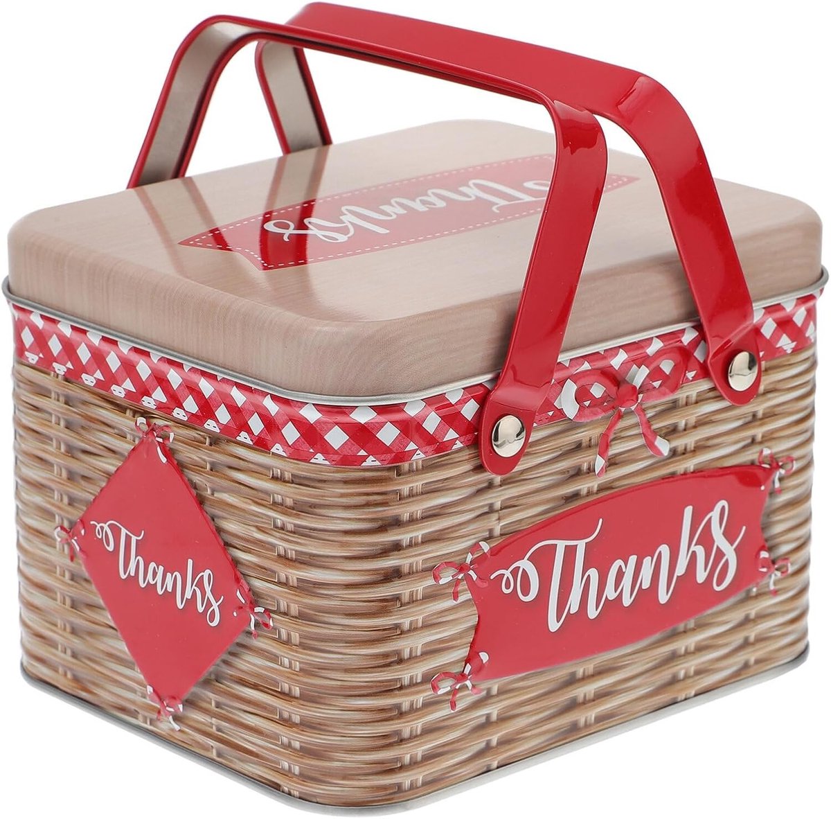 Retro kerst koekjeshouder met handvat voor droge opslag van thee, biscuits en snoep - rode blikken opbergdoos