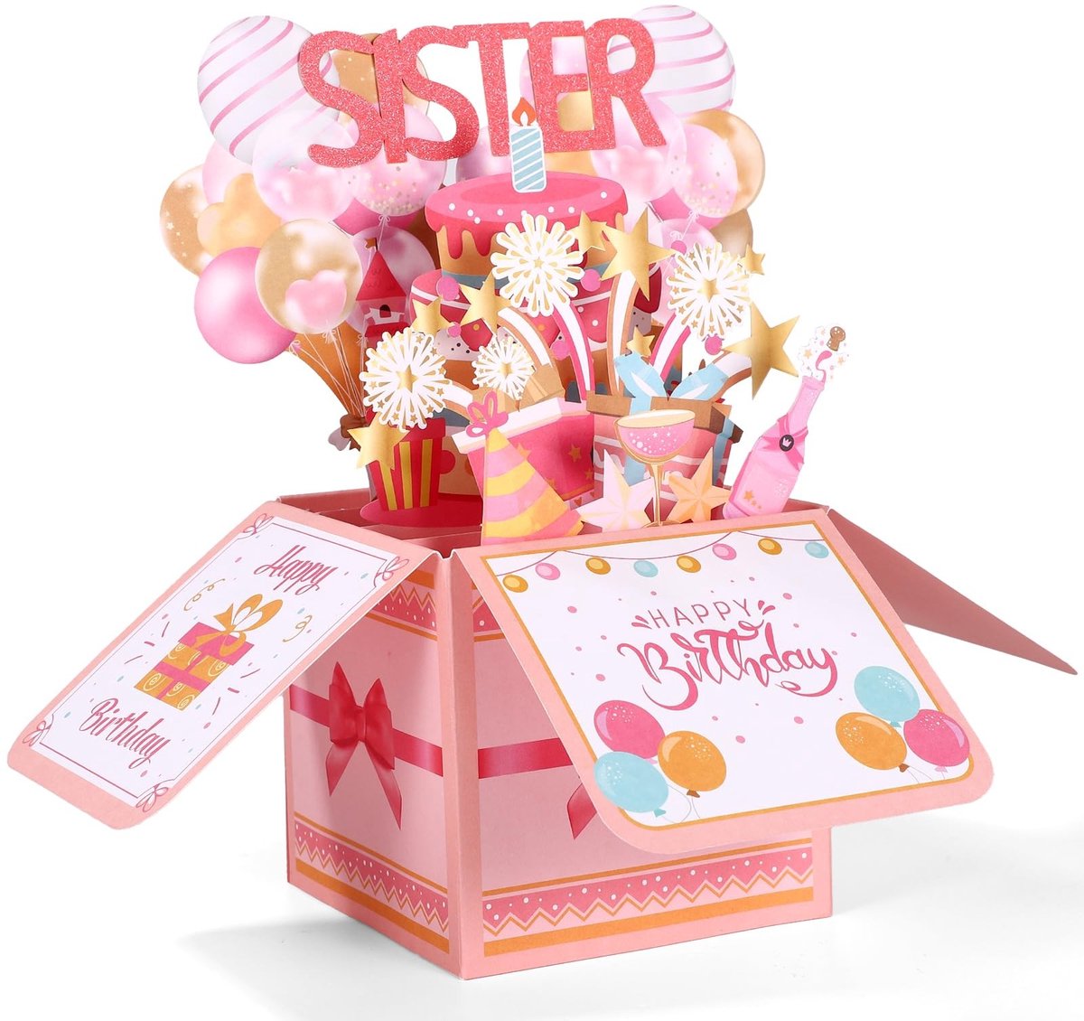 Inovra - Gosknor Grappig Happy Birthday Sister Pop Upkaart, 3D Verjaardagskaart met Envelop Uniek Cadeau voor Zussen en Jongere Zussen als Aandenken Aan Een Feestdecoratie