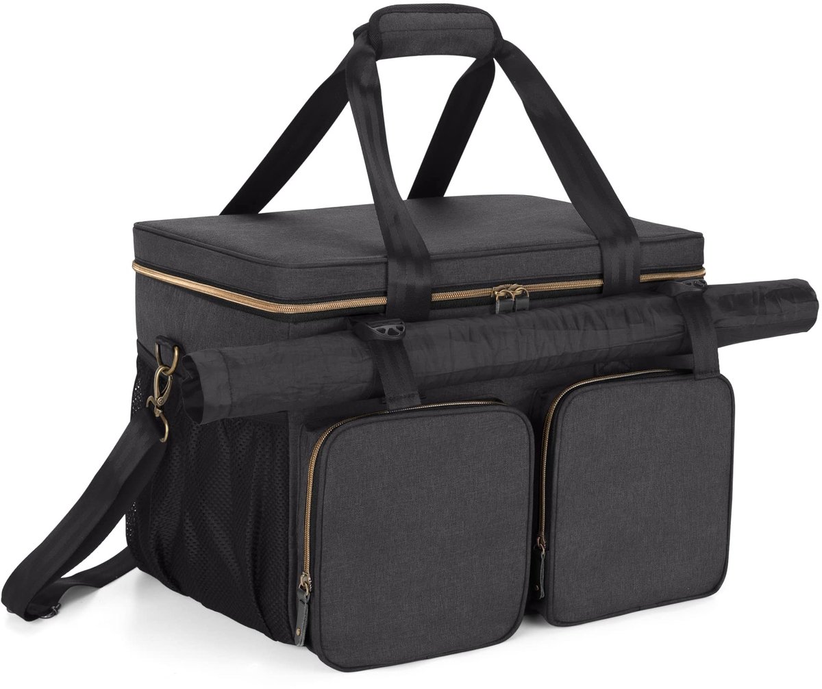 Inovra- Bordspel Tas - Duurzaam Nylon - Handvat/Schouderriem - 2 Kaartrolclips - Handige Vakken - Verstelbare Gesp - Spelletui