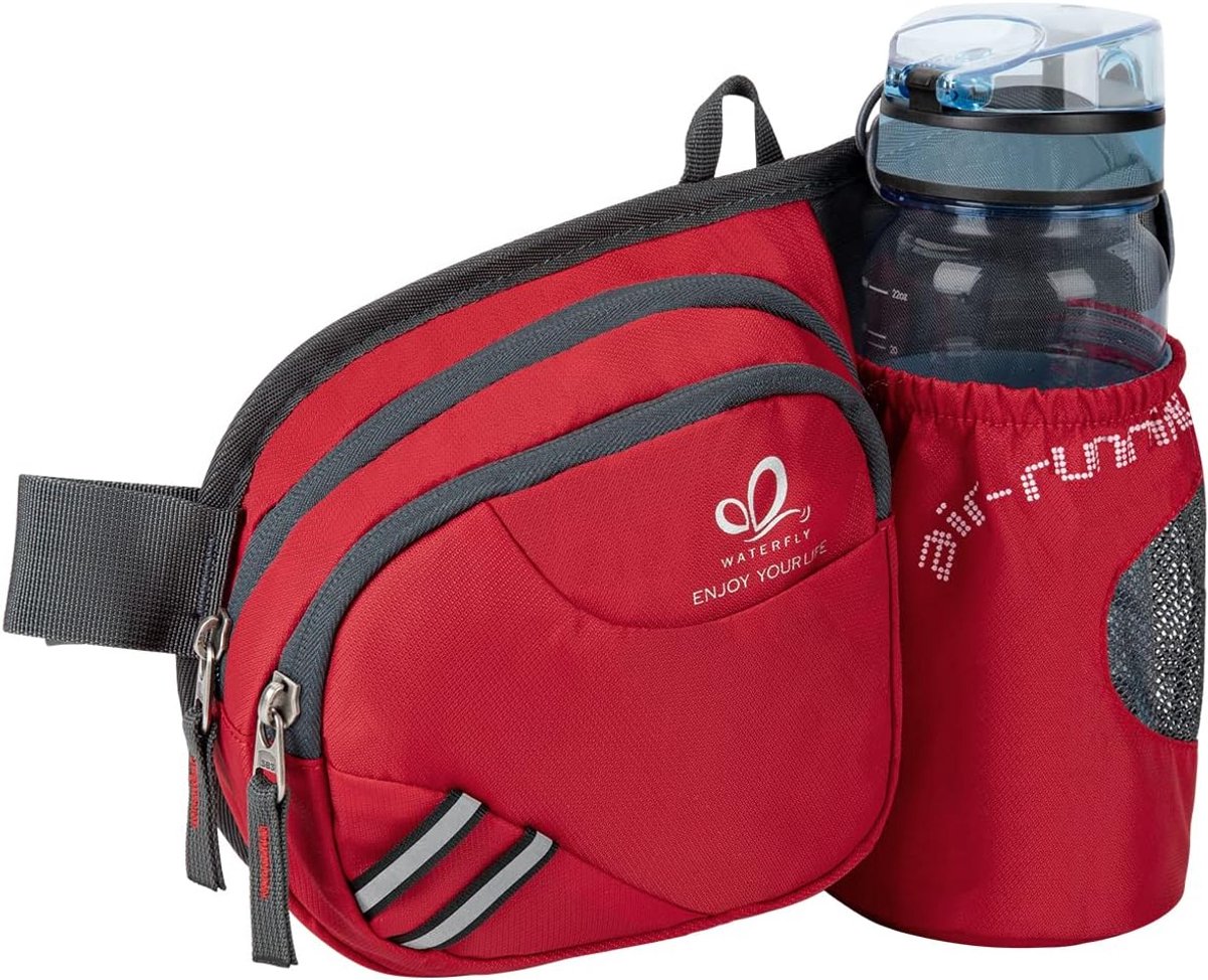 Thijox - Heuptas met Flessenhouder voor Dames en Heren, Ademend Nylon, Rood, Ideaal voor Hardlopen, Fietsen, Kamperen, Wandelen en Joggen