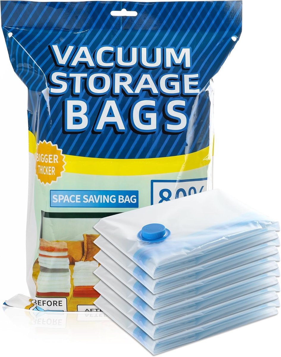 Thijox - Vacuümzakken voor Kleding - 6 Stuks - 80x60 cm - Ruimtebesparende Vacuüm Opbergzakken - Herbruikbaar & Luchtdicht voor Dekbedden, Beddengoed,