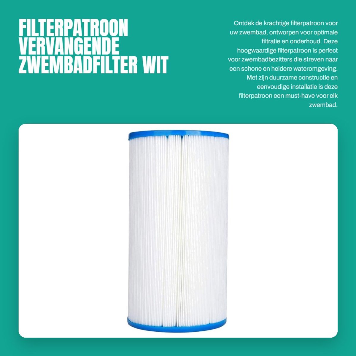 Dailygoods- Zwembadfilterpatroon Wit - Filterpatroon - Filterpomp Zwembad - Duurzaam Materiaal - Buitendiameter 12,5 cm - Hoogte 23,5 cm - Filter