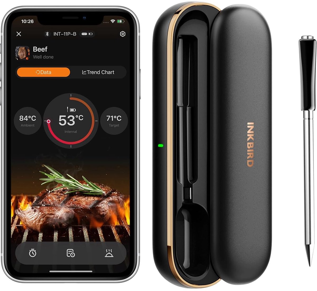 Thijox - Draadloze Vleesthermometer - Wireless Thermometer voor Vlees - Digitale Grillthermometer - Kookthermometer met Bluetooth - Perfect voor BBQ,