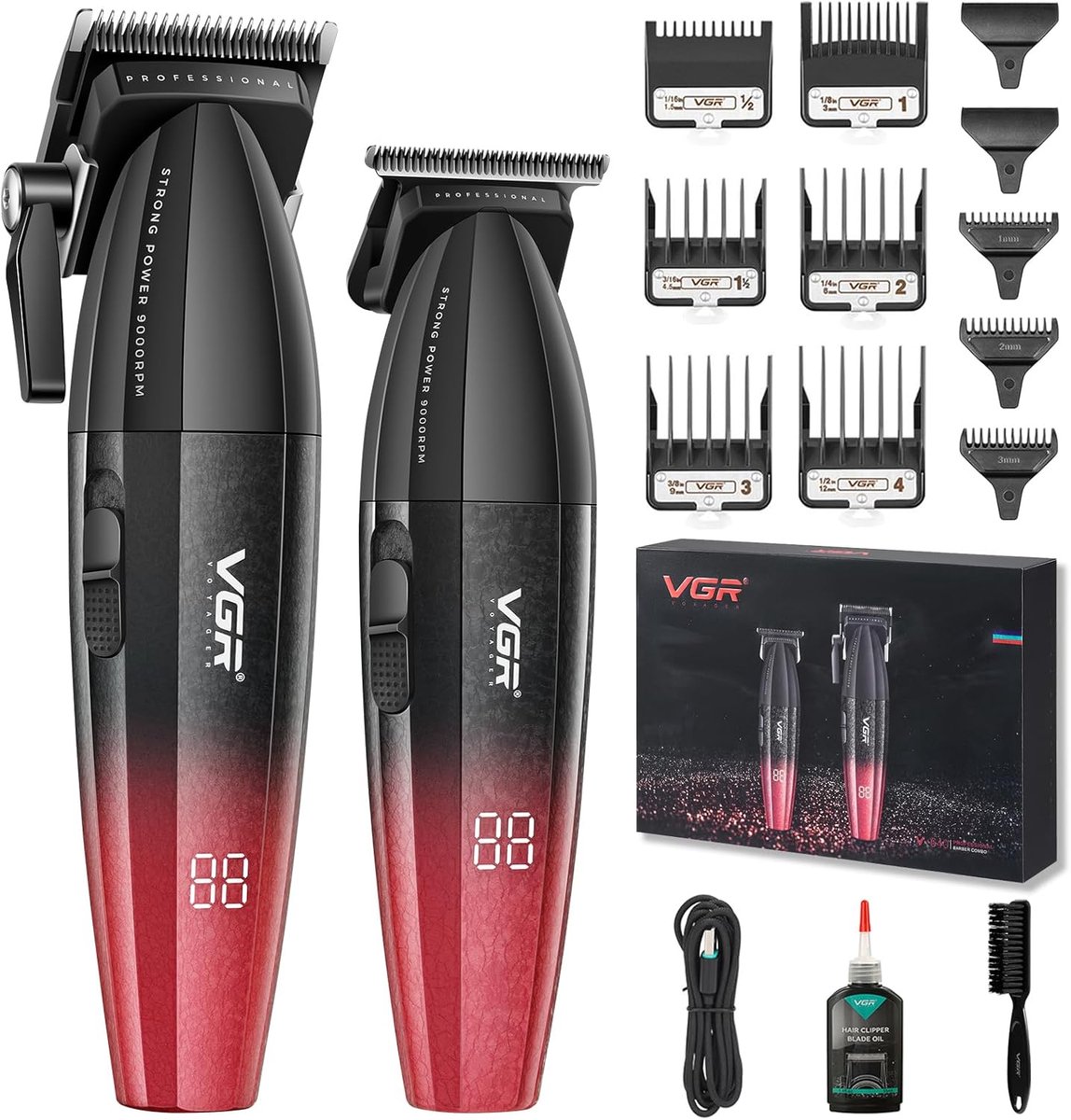 Thijox - Professionele Tondeuse voor Mannen, Draadloze Kappers- en Trimmerset met 9000 RPM, Zero Gap T-Blade, DLC-gecoat Keramisch Mes, LED-display -