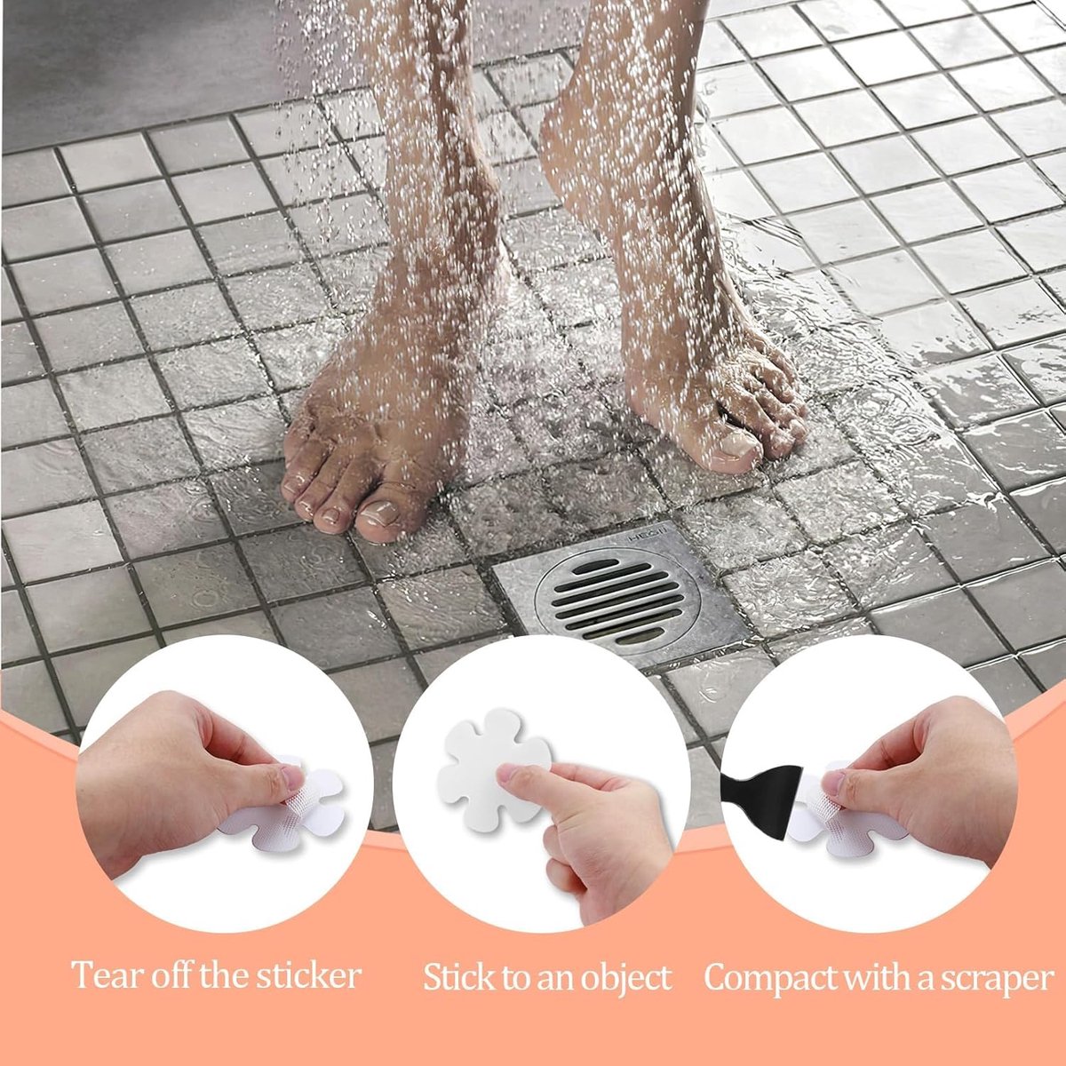 Thijox - Anti-slip stickers voor bad en douche, 24 stuks transparante veiligheidsstrips met premium schraper, antislip douchemat voor veilige badervar