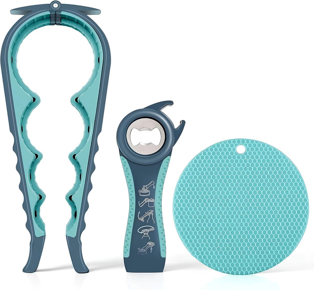 Thijox - Senioren Flesopener, 5-in-1 Ringblikopener en Rubberen Glasopener voor Artritis en Zwakke Handen, Blauw en Grijs, Ideaal voor Keuken en Feest