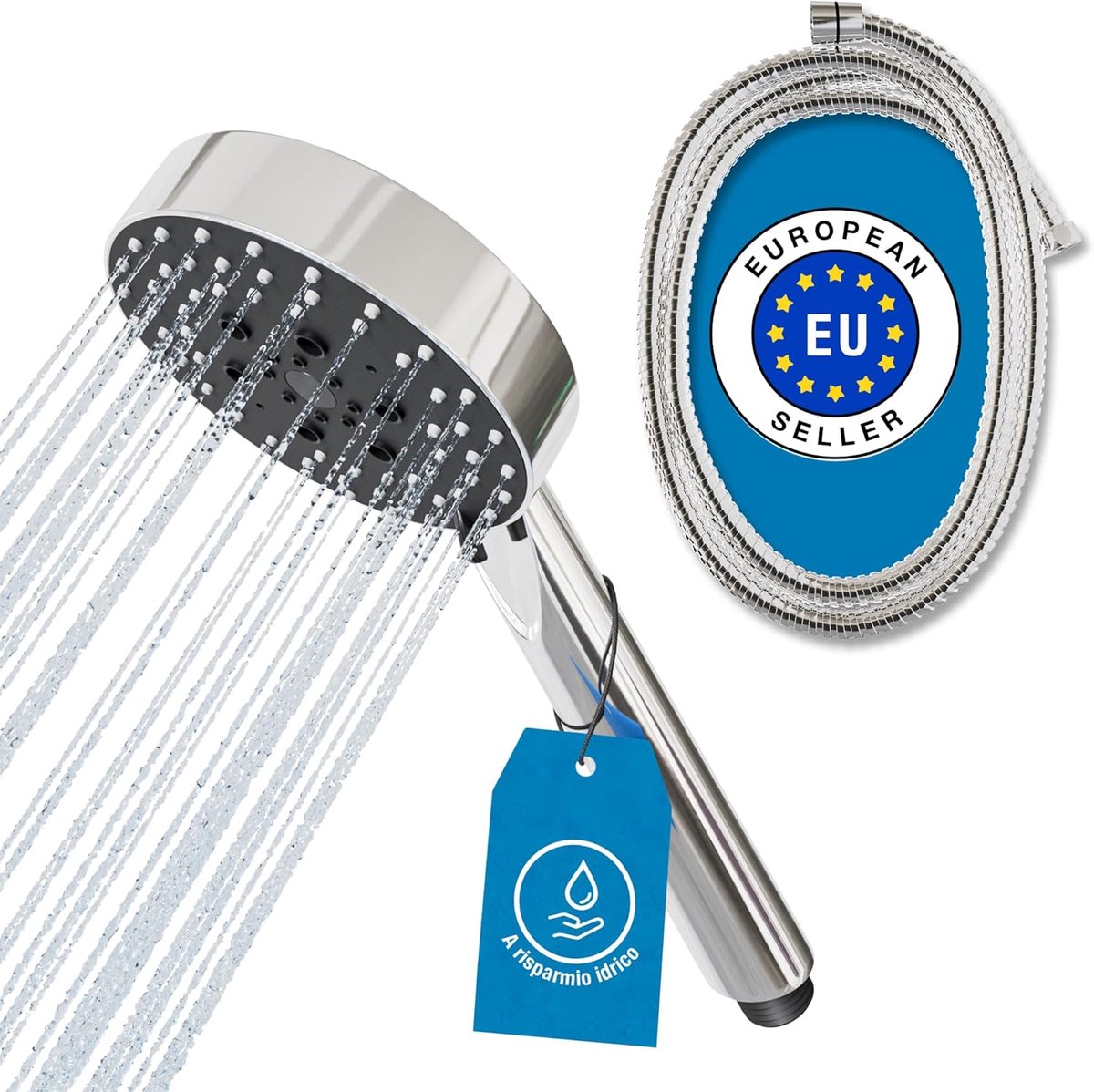 Thijox - Douchekop met slang - Waterbesparende handdouche Ø 105 mm - 5 straalsoorten - Chroomkleurig voor een luxe douche-ervaring