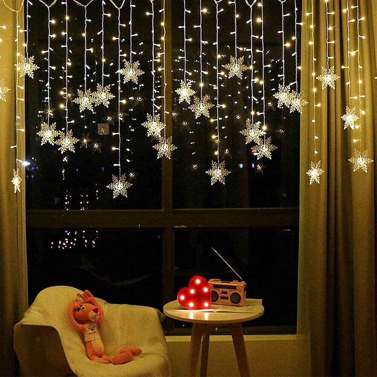 Thijox - Lichtsnoer Kerstverlichting Gordijn Licht 96 LED 3,5m Warmwit IP44 Waterdicht voor Binnen Buiten Feest Balkon Tuin Kerstboom Decoratie 8 Modi