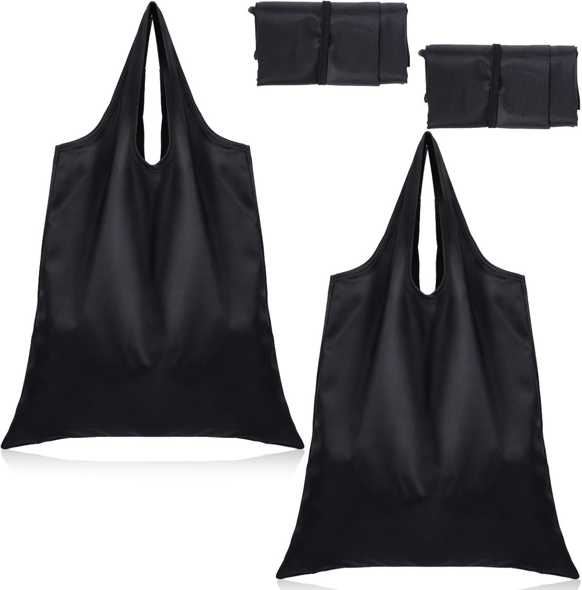SnelShoppen - Opvouwbare Draagtas Set van 2 Ultralichte Herbruikbare Boodschappentassen, Wasbare Compacte Handtassen voor Dames en Heren, Zwart, Perfe