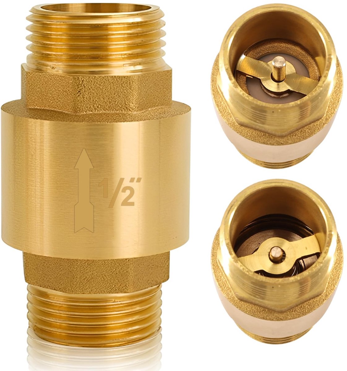 Dailygoods- Terugslagklep 1/2 inch - Messing - Corrosiebestendig - Temperatuurbestendig - Dubbelzijdige buitendraad - Lange levensduur - Terugloopventiel