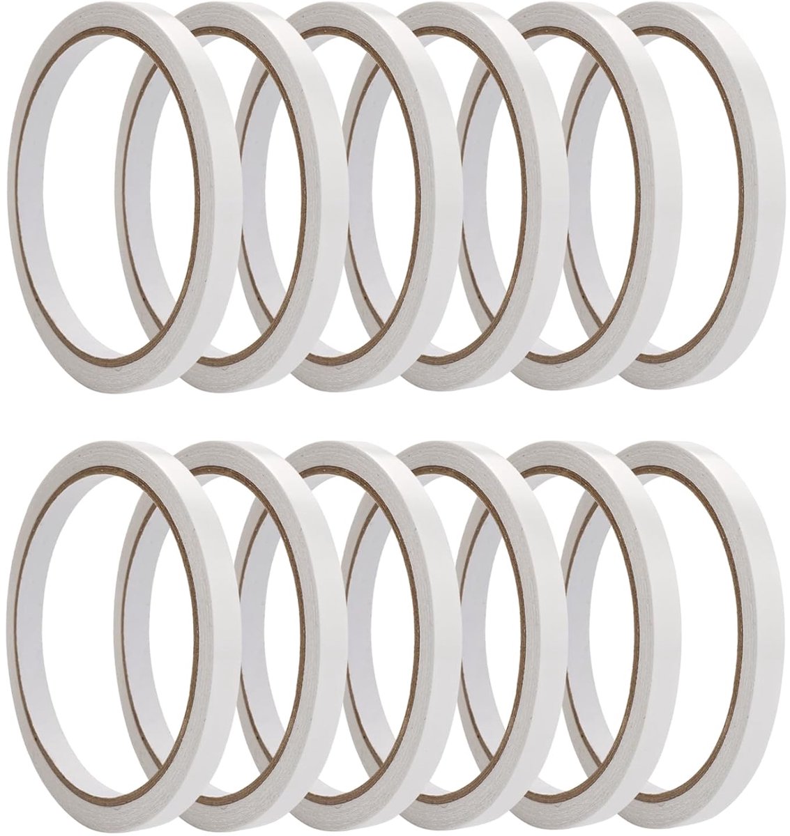Dailygoods- Dubbelzijdig Plakband Sterk - 12 Rollen - 10 m/rol - 6 mm Breed - Zelfklevend - Verwijderbaar - Duurzaam Papier