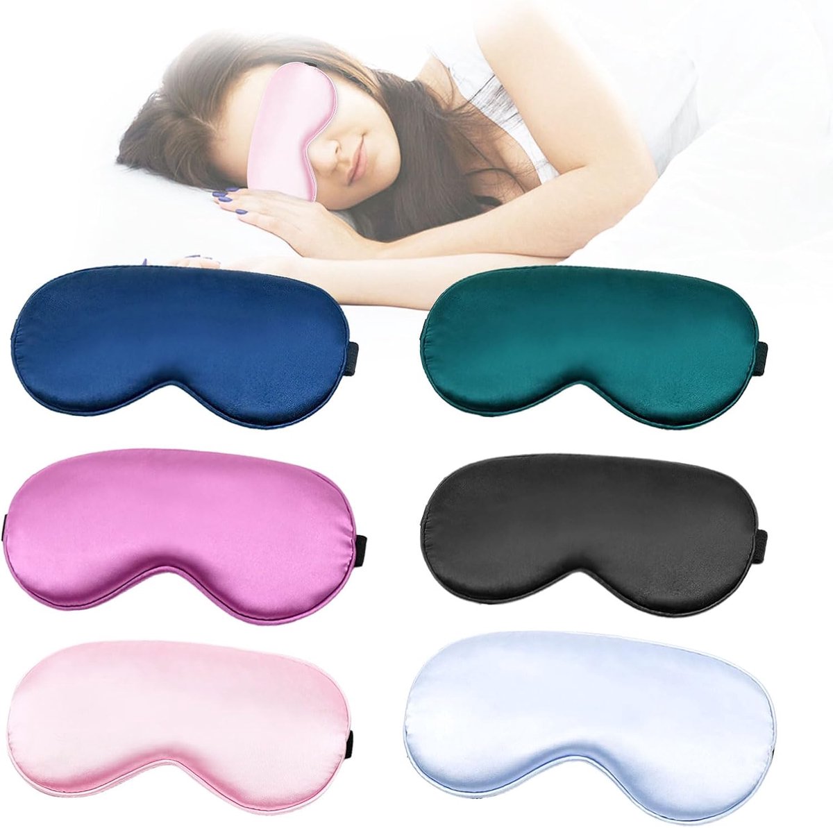 SnelShoppen - 6 stuks zijden slaapmasker, licht blokkerend oogmasker, zachte nachtbril voor heren en dames, lichtdichte slaapbril voor reizen, pauze o