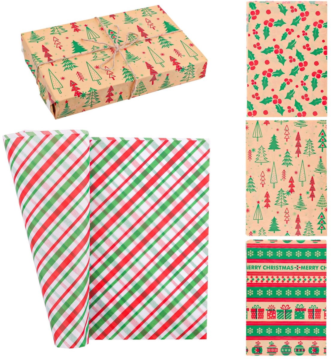 Dailygoods- Inpakpapier Kerst - 32 Stuks - 50x35 cm - Tissuepapier - 4 Stijlen - Geschikt voor Geschenkverpakkingen - Cadeaupapier