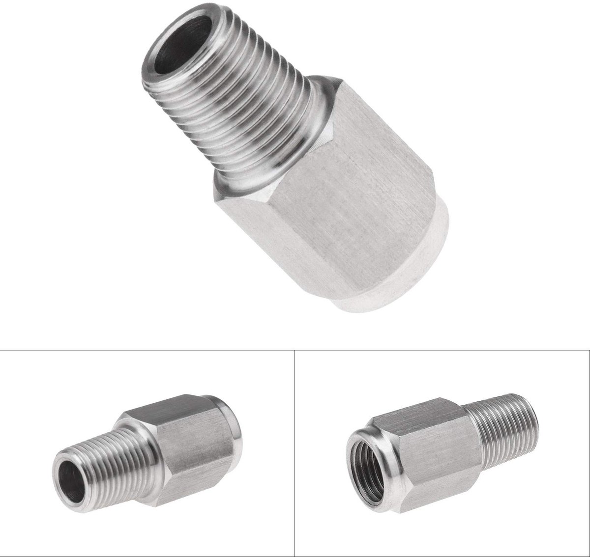 Dailygoods - 1/8NPT naar M10x1.0 adapter - Drukmeter reducer - Roestvrij staal - Union-koppeling - Geschikt voor olie en gas - Verloopstuk voor automo...