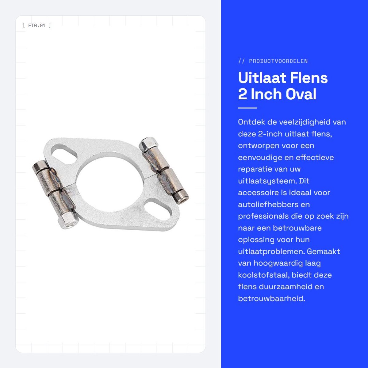 Dailygoods- Uitlaatflens 2 Inch Plat Ovaal - Reparatie Flens - Vervanging Uitlaatpijp - Koolstofarm Staal - Professionele Productie - Eenvoudig Te Repareren