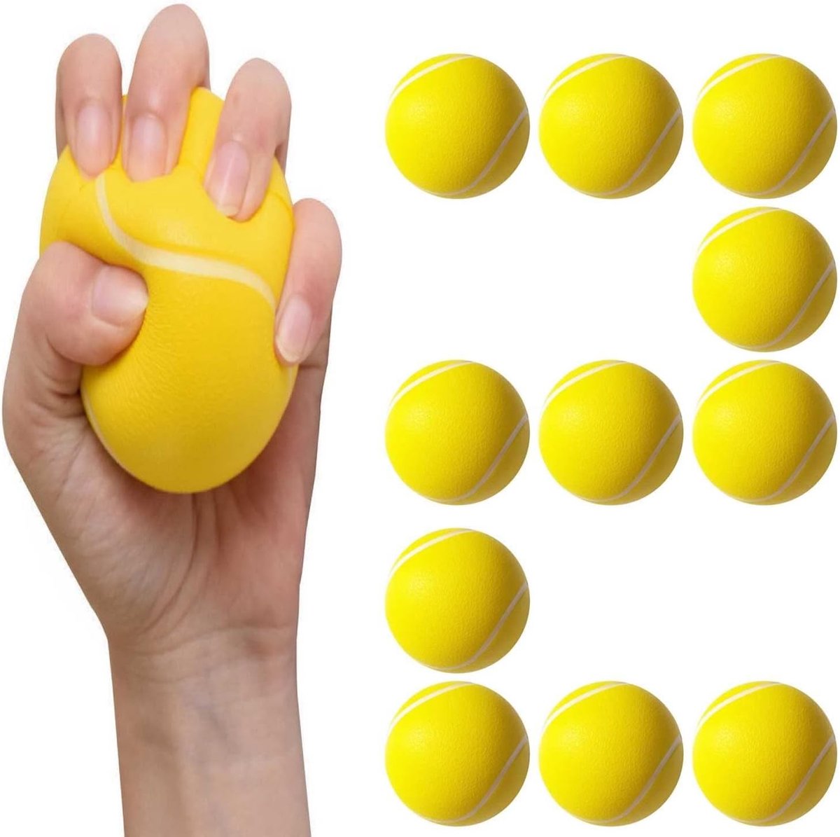 SnelShoppen - Pack van 12 Zachte Foam Ballen, Veilig voor Kinderen en Volwassenen, PU Materiaal, Ideaal voor Sport en Spel, Geel, Perfect voor Buiten
