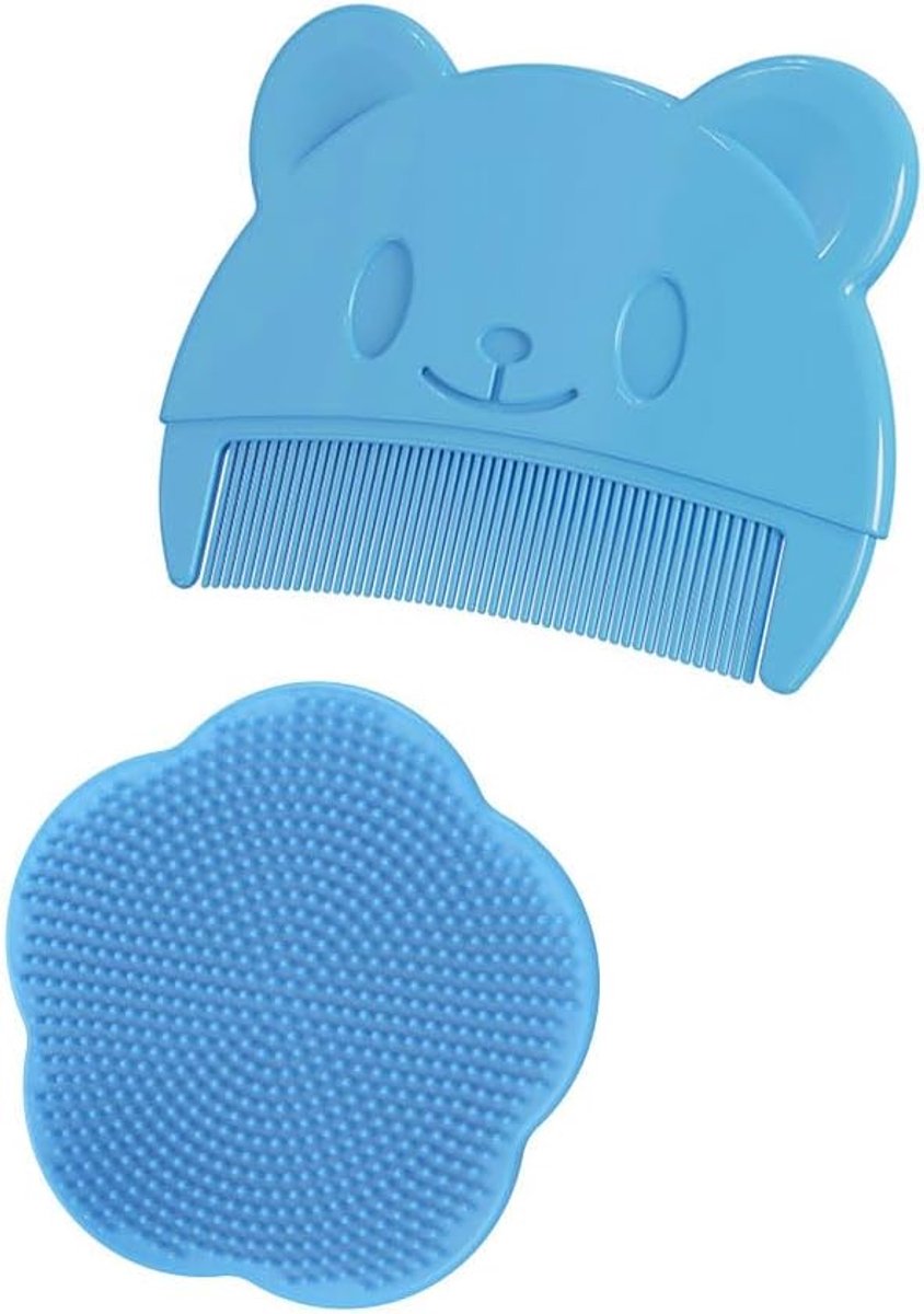 Thijox - Borstel en Kam Set voor Baby, Siliconen Badborstel, Zachte Hoofdmassage, Blauw, Perfect voor Babyverzorging en Badmomenten