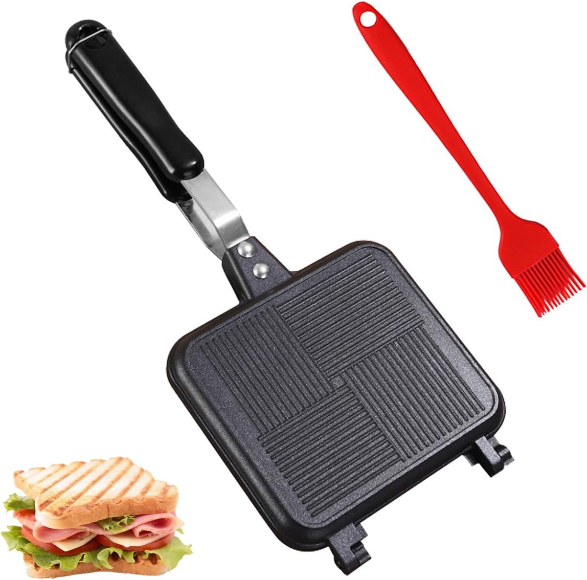 Dubbelzijdige Koekenpan - Tosti Maker - Lekker Koken - Verwijderbaar Ontwerp - 35 x 15 cm - Zwart