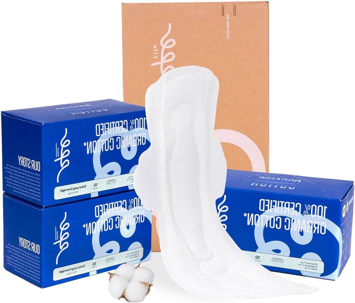 Nachtpads met Vleugels - Maandverband Extra Lang - Comfortabele Bescherming - 100% Biologisch Katoen - Maat 6 - Wit