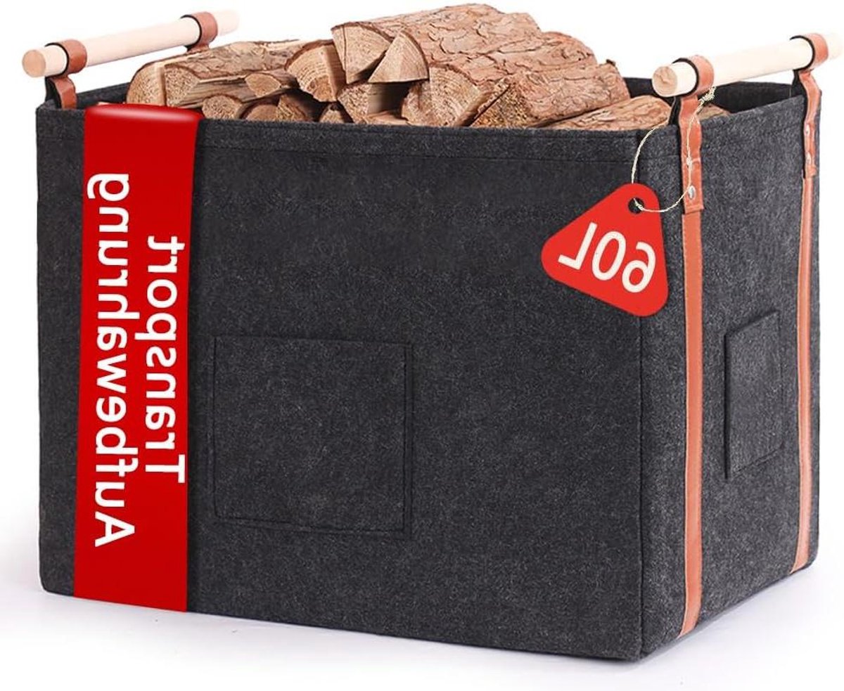 Brandhoutmand - Hout opslag - Haardhout vervoer - Extra dik vilt - 60 liter - Donkergrijs